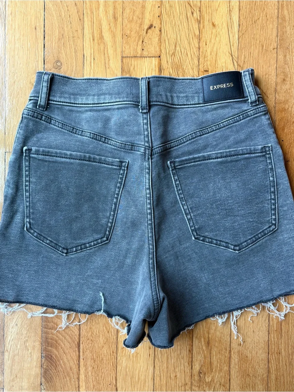 Express High Waist Gray Denim Cutoff Shorts Washed Faded Black Jeans 2 Highrise